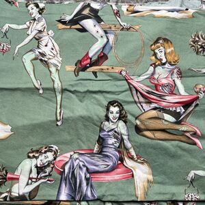Alexander Henry Beauties and Brains Zombie Pin-Up Fabric 1.9 Yards Green Kitschy